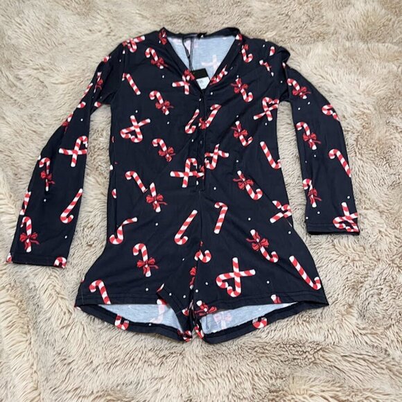 NEW Pretty Little Thing Candy Cane Romper Medium - Picture 2 of 4